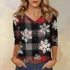 Women's T Shirt CHristmas Print 3/4 Sleeve Daily Weekend Fashion Basic V- Neck Regular Top