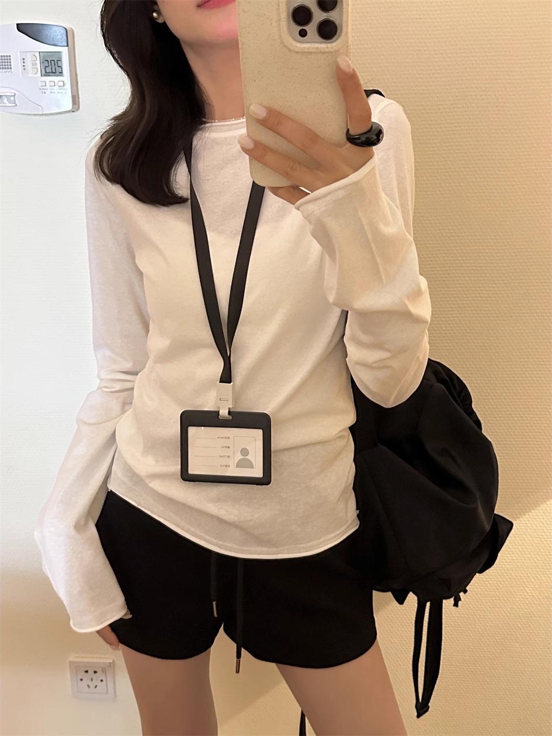 

Женская приталенная футболка с длинным рукавом в корейском стиле с подвернутым краем - Кардиган для защиты от солнца на весну/лето Large белый