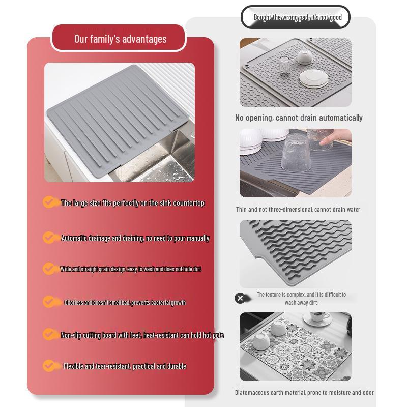 Silicone Multi-functional Kitchen Mat: Sink Splash Guard & Heat-Insulating Draining Mat