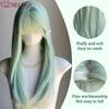 Halloween Cosplay Mint Green Long Wig Heat Resistant Synthetic Fiber Natural Straight Layered Hair Wigs For Girls
