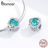 BAMOER 925 Silver Winding Blue Round Beads for Jewelry Making Blue Glass Crystal Charm Fit Bracelet
