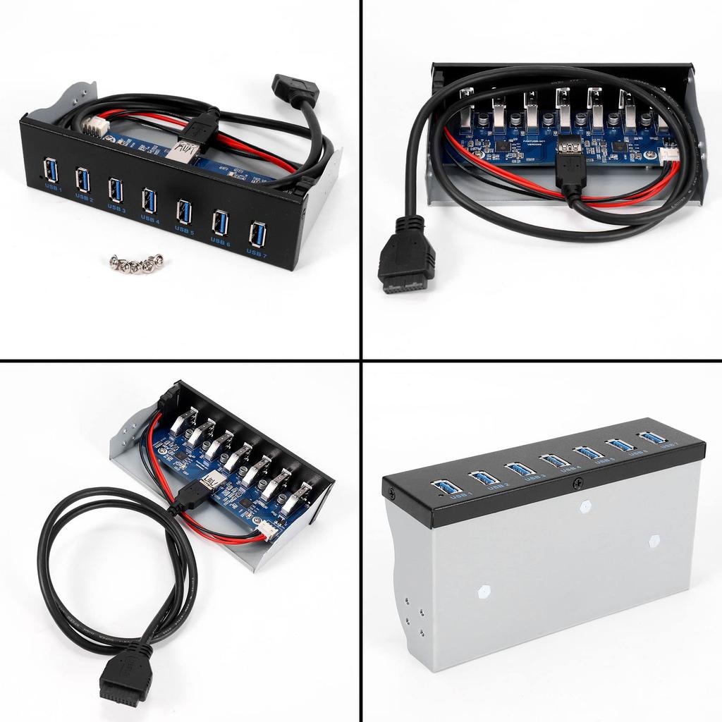 Buerjia 7-Port USB-Hub 5GBS Zoll Laufwerkschacht Computergehäuse CD-ROM Frontblende für USB-Steckerkabel Dual-Chip 1X 19-Pin Header auf 16X 3.0 5.25 CD-ROM + 3.0