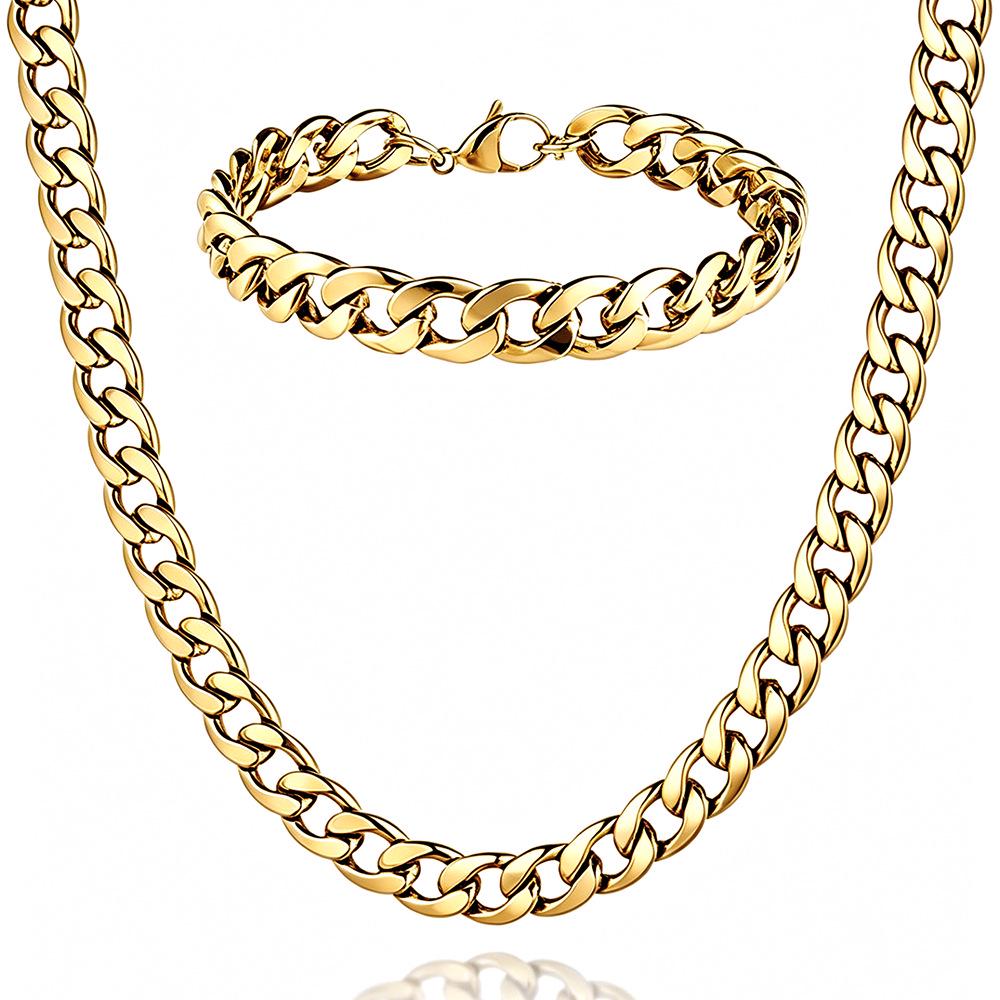 Unisex Trendy Titanium Steel Cuban Chain Necklace - Non-Fading, Thick, European & American Style, Hip Hop Accessory.