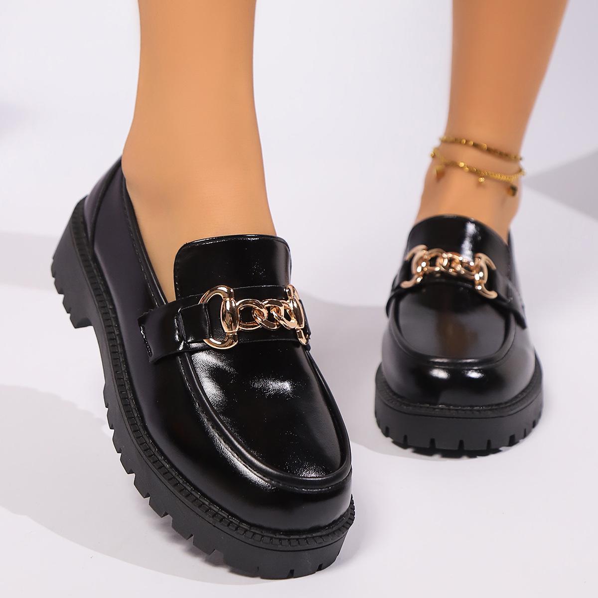 

Женские лоферы в ретро британском стиле 2025 - Универсальные кожаные туфли на толстой подошве для весны и осени 42 чёрный