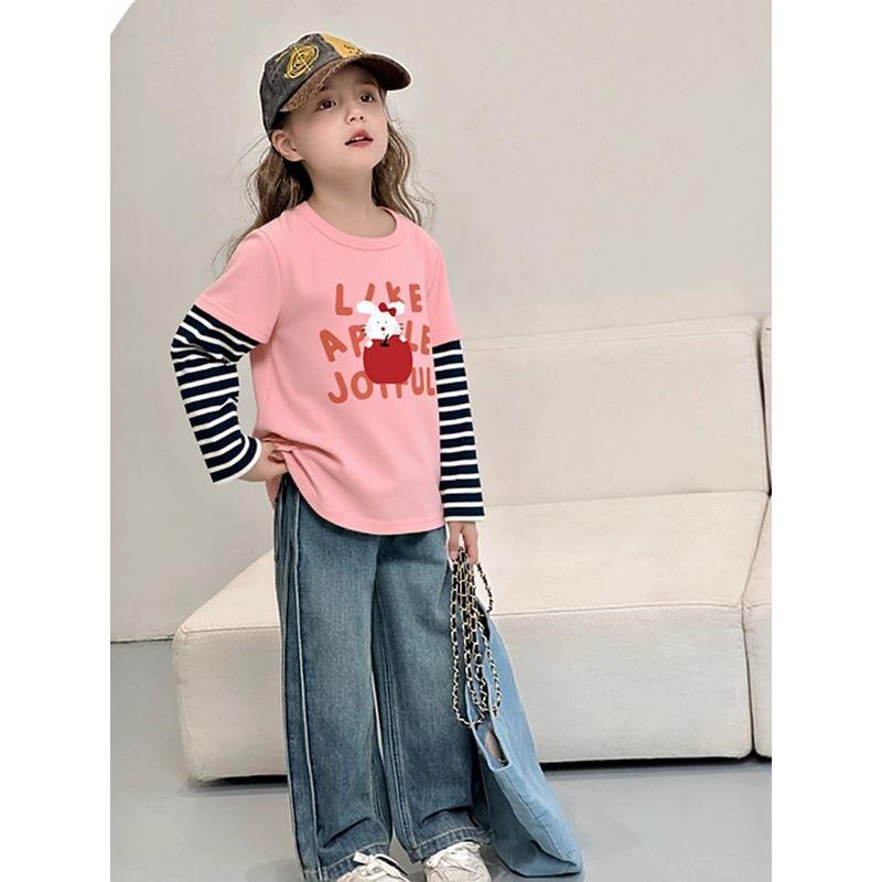 Foreign Trade Children's Long-Sleeved T-Shirt, Stylish Top, Cartoon Two-Piece Style for Toddlers, Baby Girl's Base Shirt, Trendy
