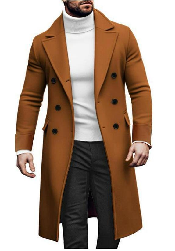 European 2024 Men s Double-Breasted Wool Overcoat Large хаки