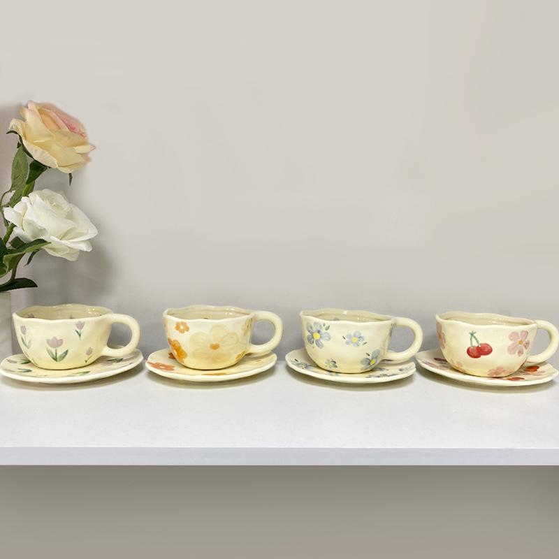 Hand-Pinched Korean Ceramic Mug for Coffee, Milk, Juice, or Breakfast with Floral Design