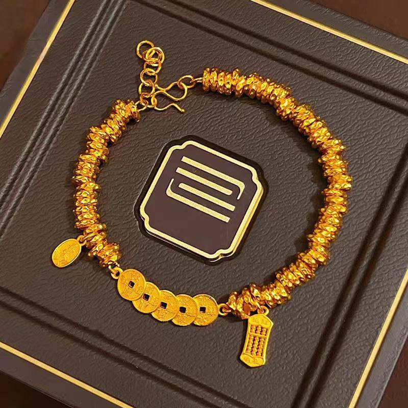 Stylish Gold Five Emperors Coin Abacus Bracelet - Elegant and Versatile Hand Jewelry Gift