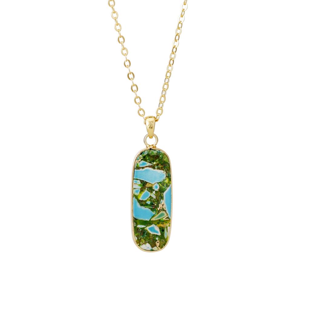 Luxury high quality simple natural stone fashion French light luxury geometric pendant copper plated real gold necklace, hot jewelry