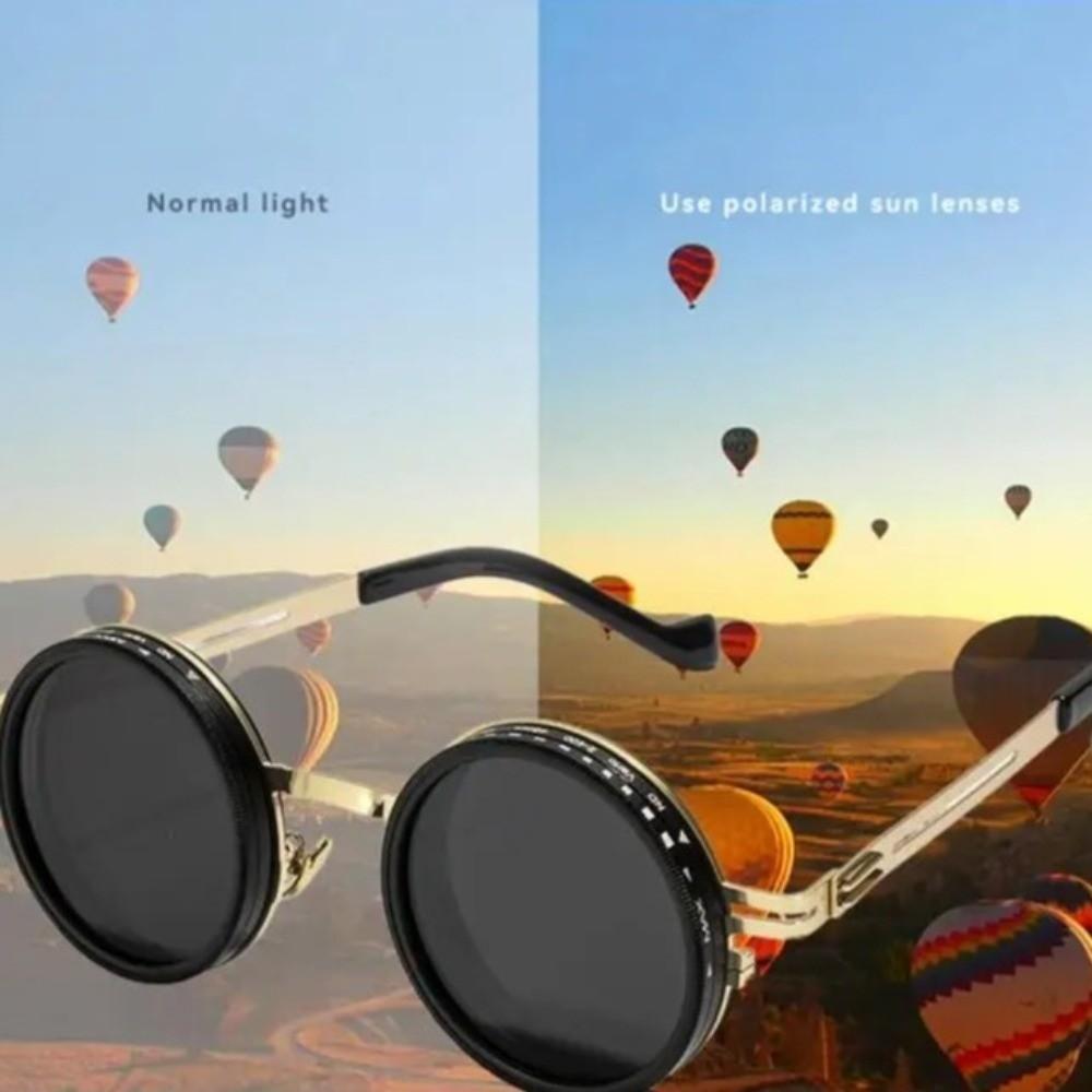 With Glasse Case Adjustable Sunglasses Round Anti-UV Glasses Fashion Fishing Sunglasses  Fishing