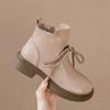 2025 Autumn Early Winter Genuine Leather Shoes Women Ankle Boots Soft Fashion Brand Ladies Party Shoes Plus Size 41 Beige Black