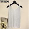 Summer Women's Ice Silk Diamond Camisole  Loose Sleeveless V-neck Bottoming Shirt Tank Crop Tops