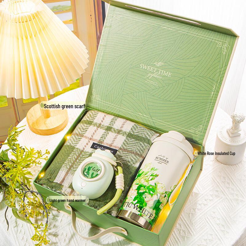 Scarf, Thermos & Hand Warmer Gift Set Green Scarf, Thermos, Hand Warmer