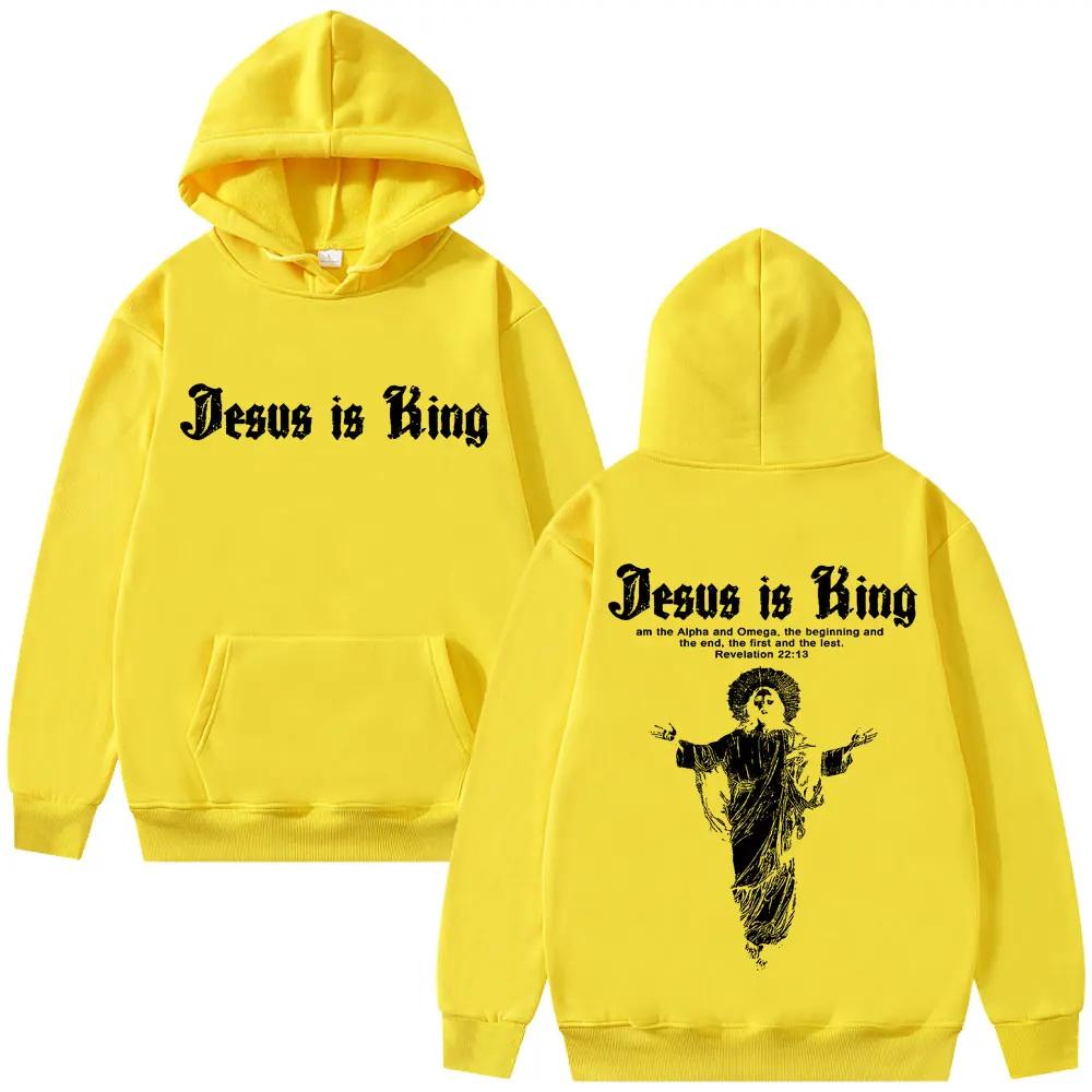 Jesus Is King Print Men Hoodie Religious Outdoor Street Gothic Harajuku Casual Fashion Long-sleeve Autumn Top