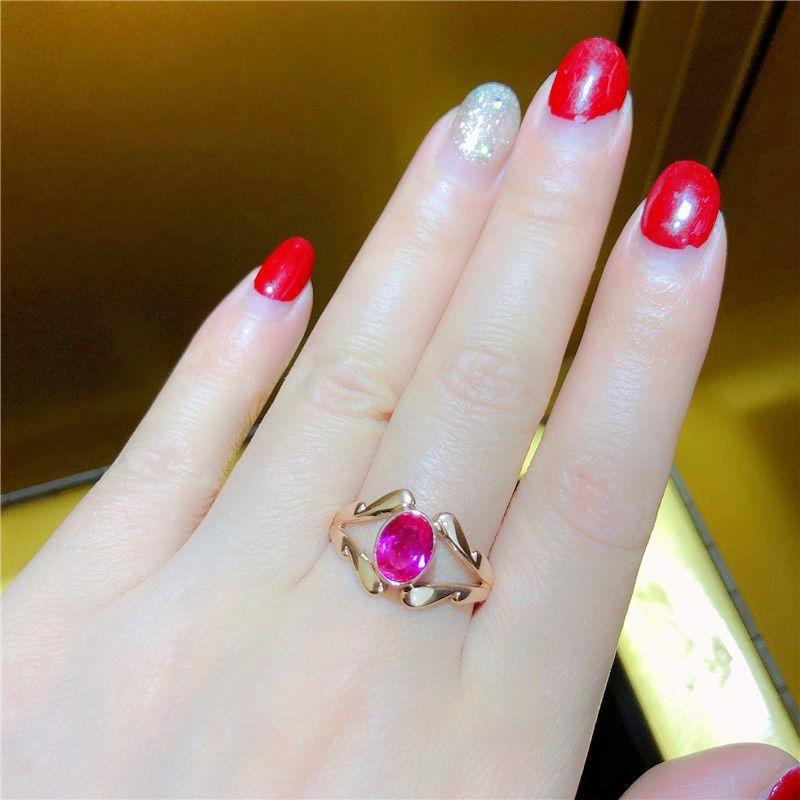 Russia 585 Purple Gold Plated Rose Gold Color Gold 18K Red Stone Ring Exquisite Fashion Personality Niche Women