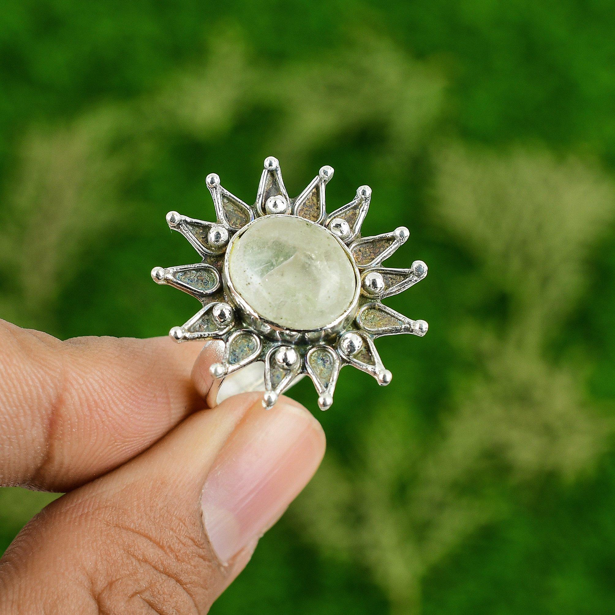 

Sterling Silver Oval Natural Moonstone Anniversary Statement Mother Ring Jewelry Adjustable