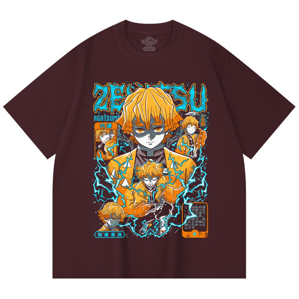 

230 Gsm 100% Cotton Demon Slayer V100 Zenitsu Print Unisex Heavy Cotton T Shirt 2XL