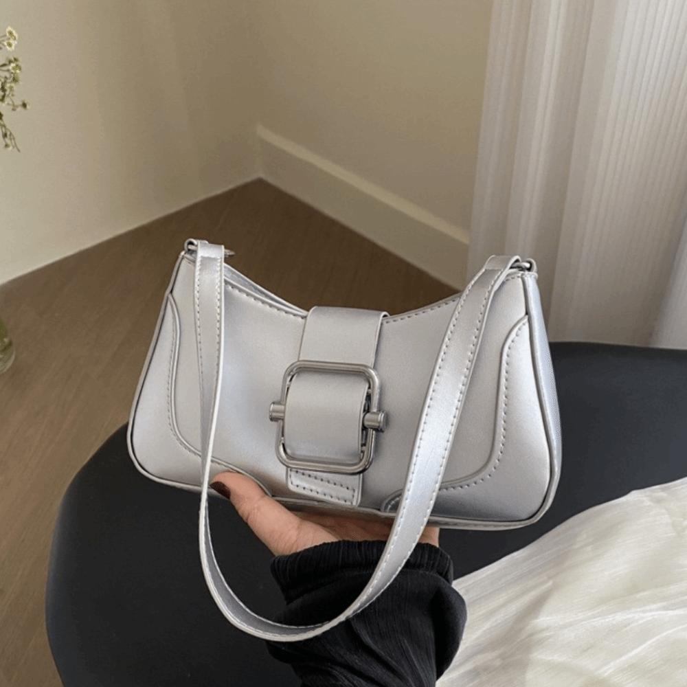 Fashion Vintage Buckle Shoulder Bag Solid Color Y2k Women's Armpit Bag Cuasal Leisure PU Leather Handbag Female