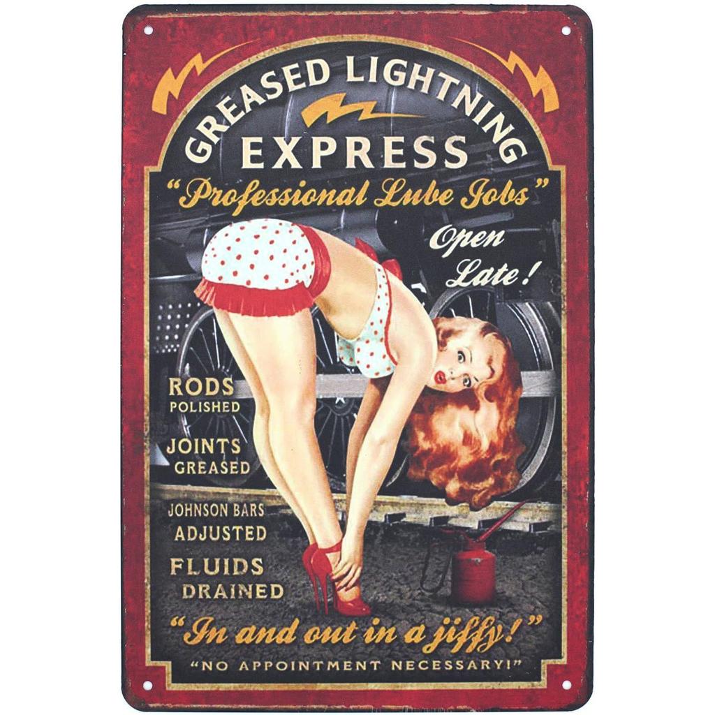 Pin-up Girls Gas Oil Station Motorcycle Full Service Greased Route 66 Auto Repair Metal Tin Signs Rural Vintage Garage Pub Ba