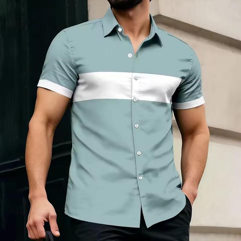 Fashion Casual Men's Geometric Color Block Sleeve Daily Shirt Button Up Shirt Casual Daily In Summer