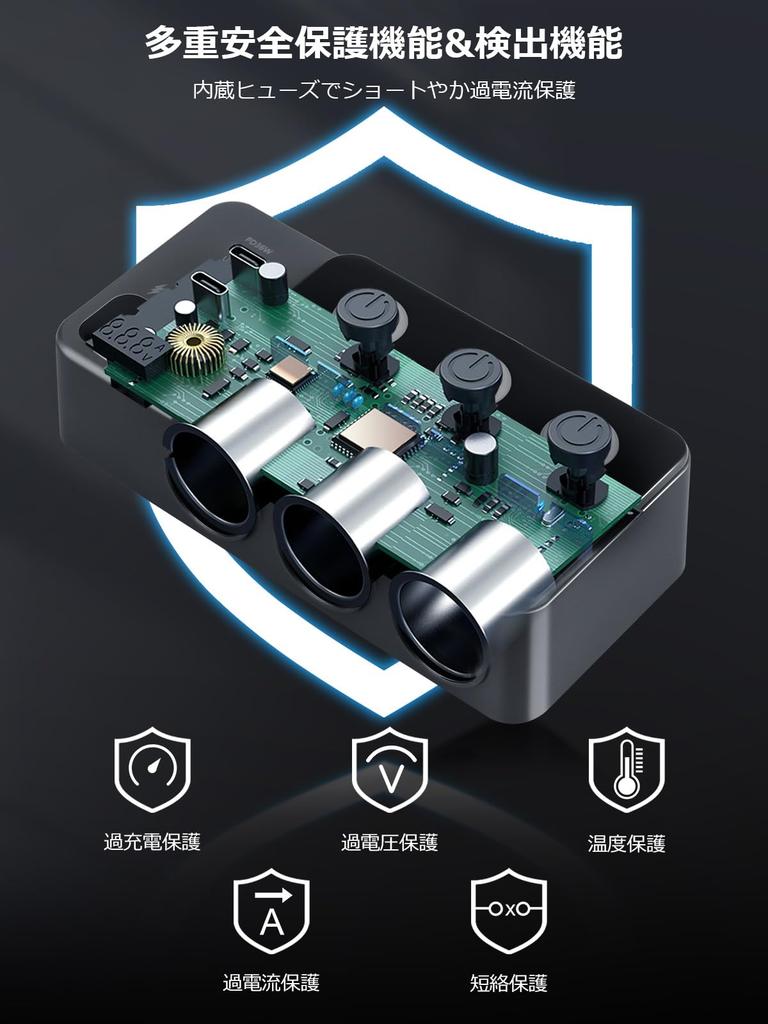 Cigarette Lighter Socket 3 Rungs: 120 W Cigarette Lighter Socket Expansion with 3 Splitter,