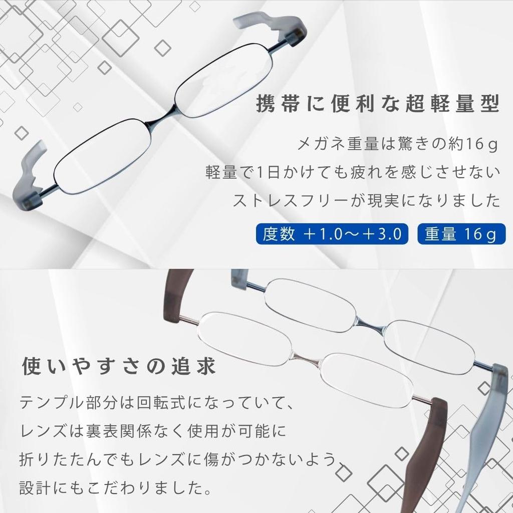 Reading Glasses Pod Reader Blue Thin Senior Glasses Warranty Case Included Compact Stylish Glasses for Men and Women [PrePiar] 3.0 3-Month