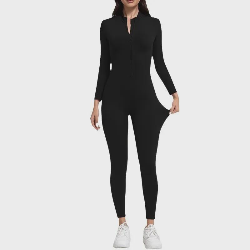 High-Intensity Outdoor Yoga Jumpsuit with Zipper and Velvet for Warmth