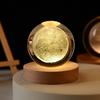 3D Art Nebula Laser Carving Solar System Moon Planet Nights Lamp LED Glowing Crystal Glass Globe Ball Wood Base Night Light