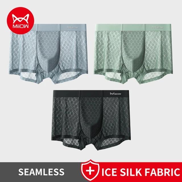 MiiOW 3ks Ice Silk Pánské spodní prádlo Boxerky Prodyšné Síťované kalhotky v rozkroku Pánské Tenké Bezešvé Pánské kalhotky Antibakteriální Boxerky