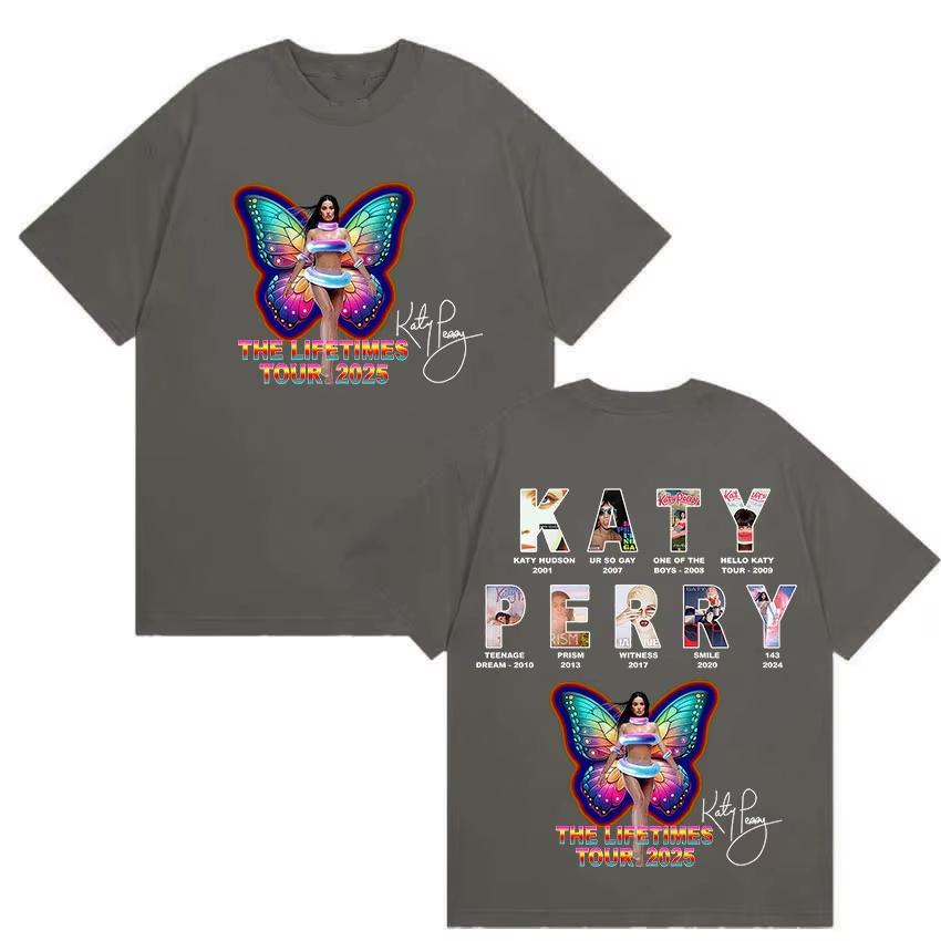 2026 Nieuwe Zangeres Katy Perry The Lifetimes Tour Merchandise Unisex Wounisex Casual Oversized T-shirts Mode Hoge Kwaliteit Katoenen T-shirts