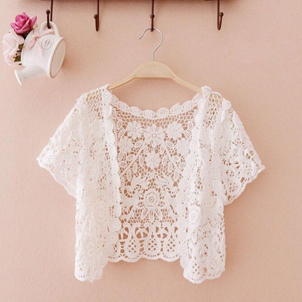Open Front Bridal Summer Jacket Black/White Short Sleeve Cardigan Elegant Knit Vest for Women