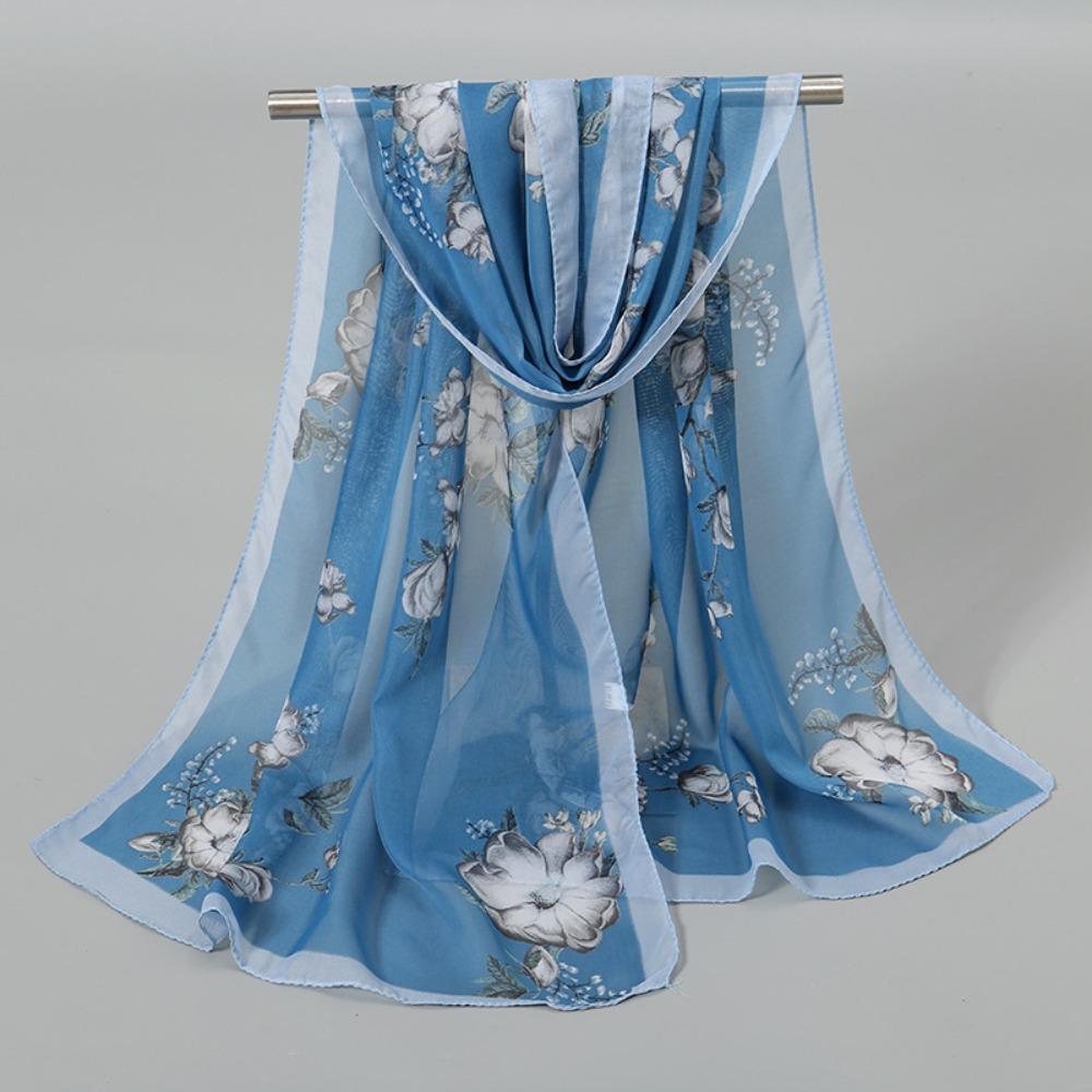 

Солнцезащитная шаль с цветочным принтом, тонкая женская накидка, новые шифоновые шарфы Blue2