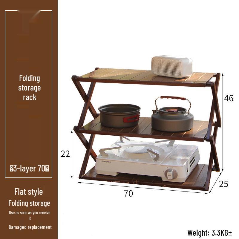 Multi-Layer Bamboo & Wood Folding Storage Rack for Outdoor Camping & Picnics