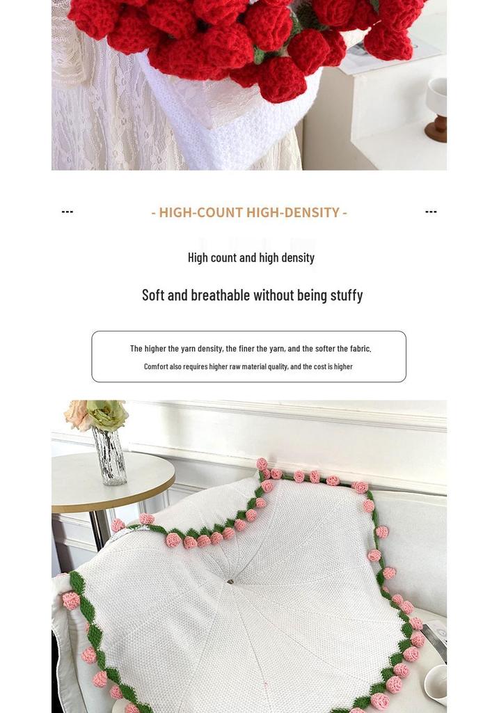 Handmade Knitted Gradient Rose Bouquet Wool Blanket - Perfect Valentine's Day Sofa Nap Gift