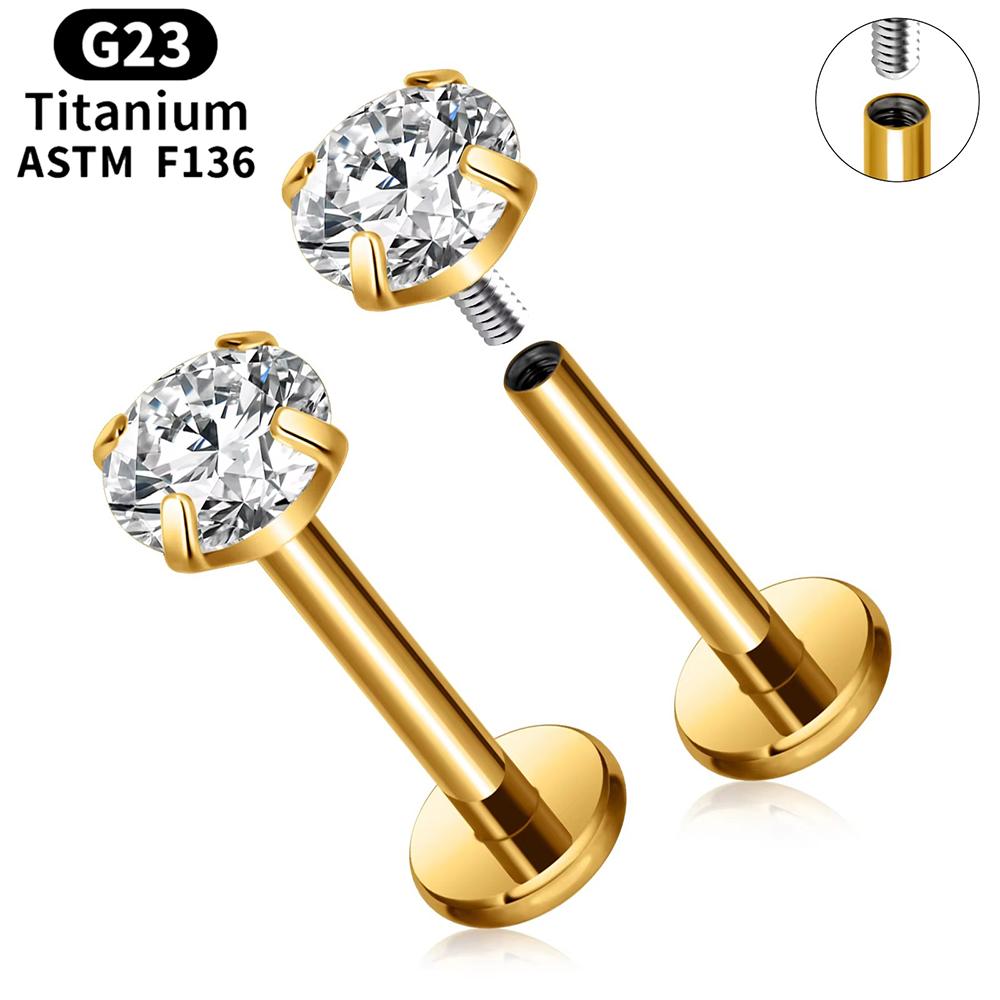 2pcs Titanium 16g Lip Labret Piercing Crystal Ball Monroe Lip Stud Helix Conch Tragus Cartilage Earrings 2/3/4mm CZ Body Jewelry
