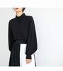 Lopuks Volume Sleeve Shirt Long Women's Blouse, Sleeve, Figure-Flattering (Black, L)