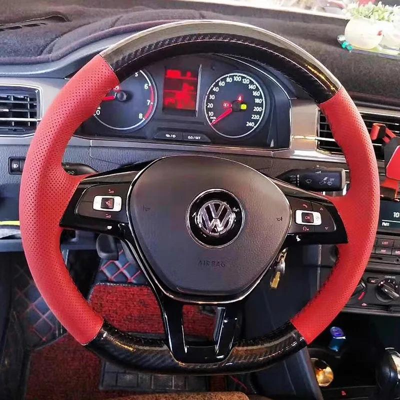 עבור פולקסווגן VW גולף 7 Mk7 פולו ג'טה פאסאט B8 טיגואן שאראן טוראן כיסוי הגה קלוע עשה זאת בעצמך סיבי פחמן פנים