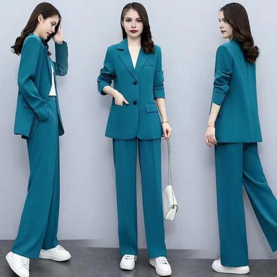 Women's Formal Coat and Pants Set with Lapel and Single Button Jacket