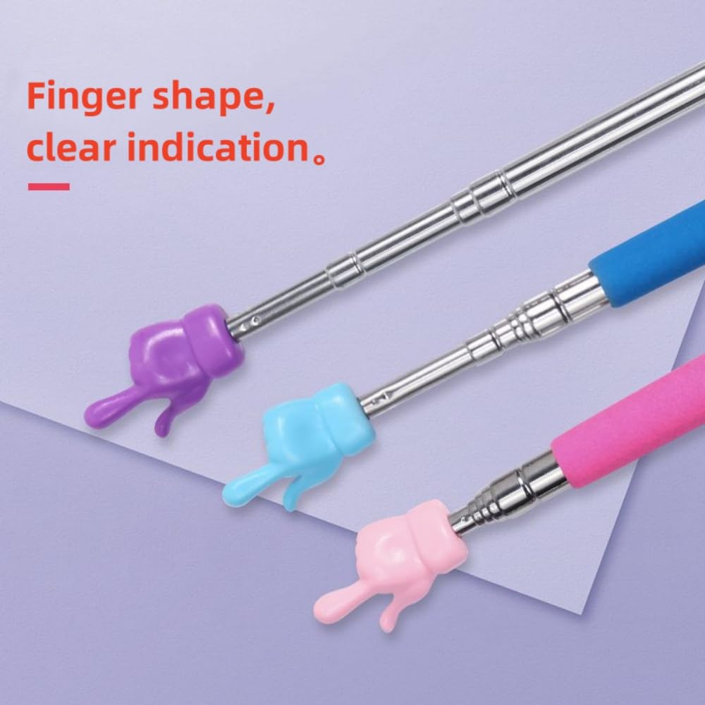 2Pcs Retractable Teacher Pointer for Classroom Kids Reading Extendable Finger Sticks Mini Hand Pointing Stick School Supplies