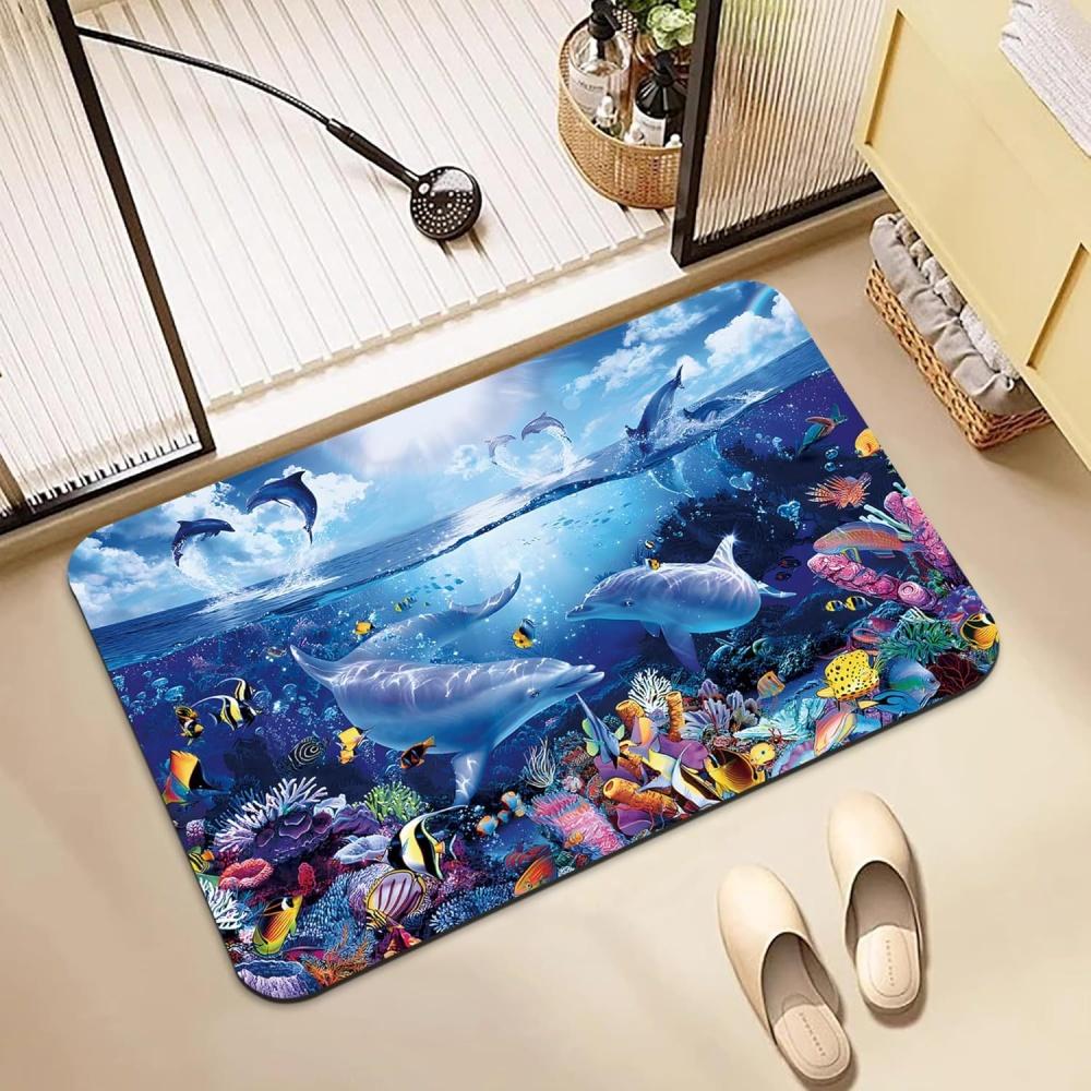 Tropical Ocean Fish Printed Doormat Underwater Coral Reef Style Anti Slip Welcome Mat For Home Home Decor Indoor Door Mat