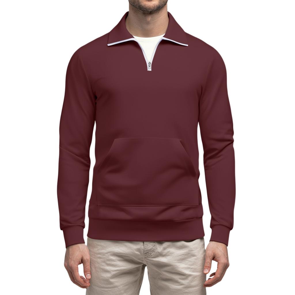 Men's Casual Long-Sleeved Collared Quarter-Zip Sweatshirt
