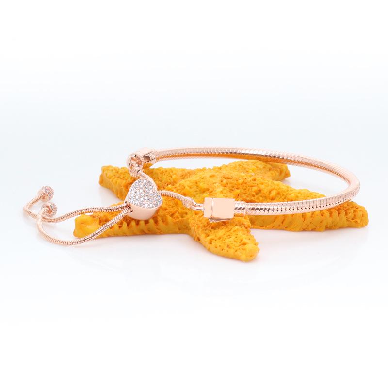 Bracelet rétractable en forme de cœur en or rose - Nouveau bracelet à boucle coulissante cœur d'amour pour femmes pour Noël