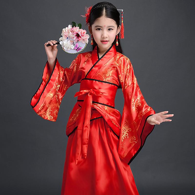 Chinese Style Childrens Hanfu Costume With Taffeta Fabric For Ethnic Dance Performances