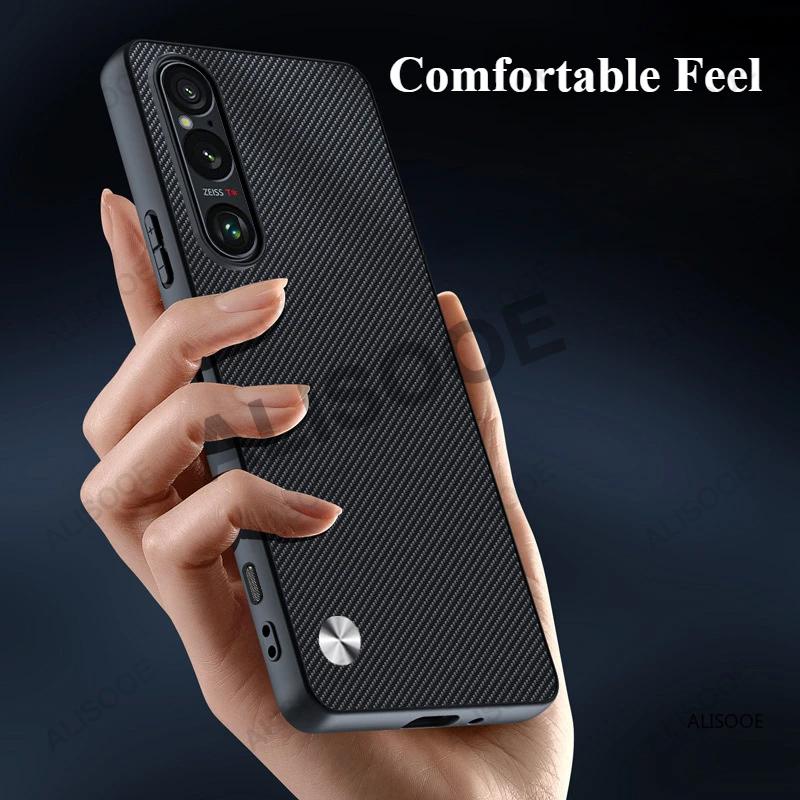 Für Sony Xperia 1 VII Hülle Luxus Fasertextur PU-Leder Schutz Kunststoff Hartschale für Sony Xperia1 VII Capa Fundas