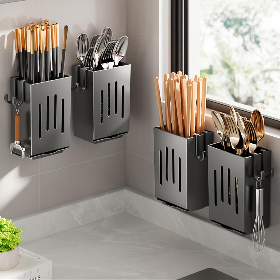 1ks Držák na kuchyňské hůlky Multifunkční závěsný odkapávač na nádobí Háčky Bez vrtání Nástěnný držák na lžíce a vidličky
