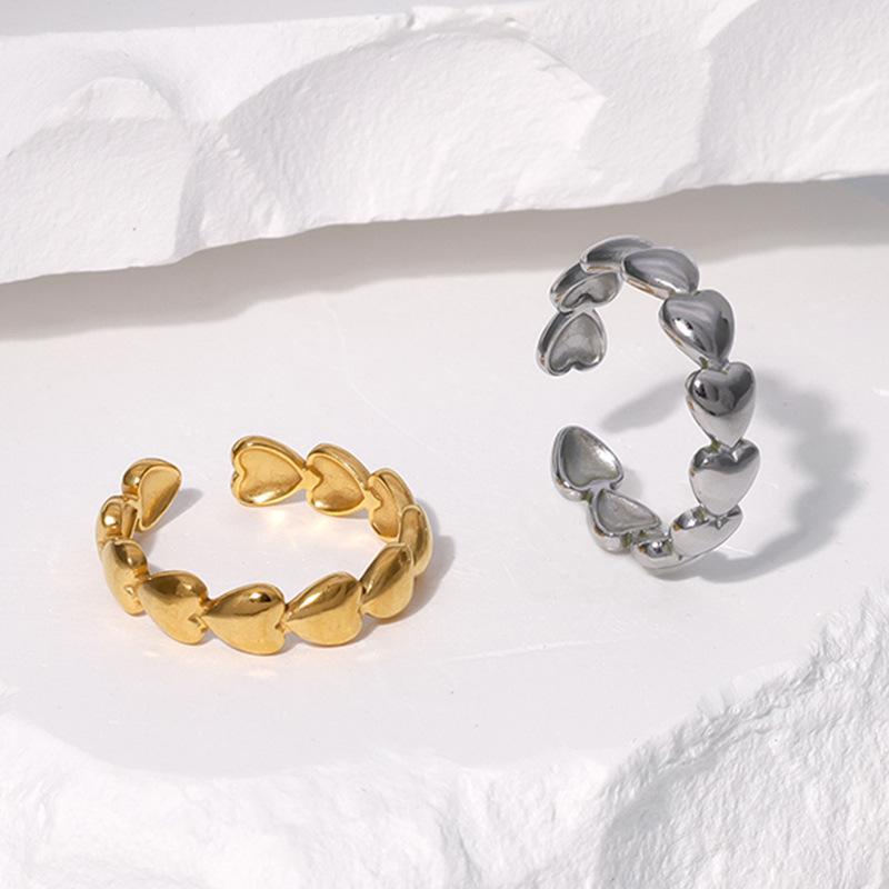 Trendy European & American Stainless Steel Rings - Fashionable Open Heart in 18k Gold Titanium.