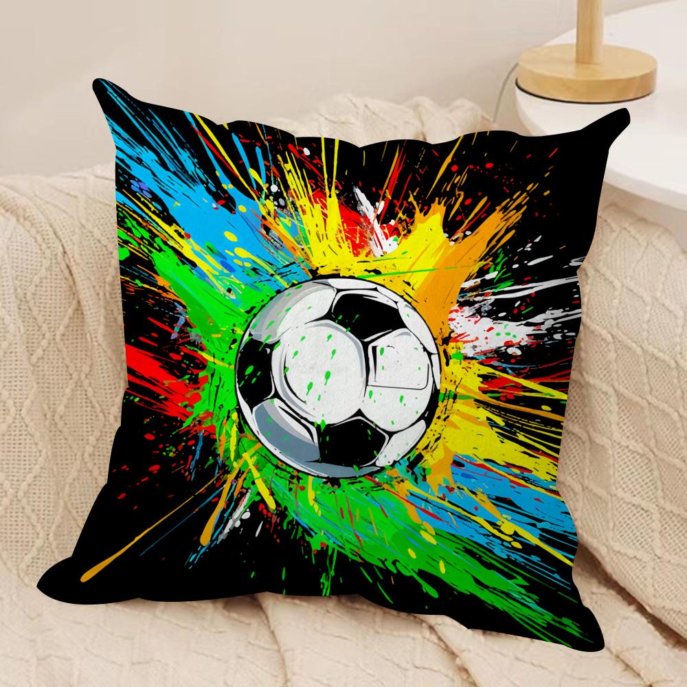 New Football Print Art Cushion Cover Silky Short Plush Invisible Zipper Dustproof Sofa Pillow Case For Home Decor
