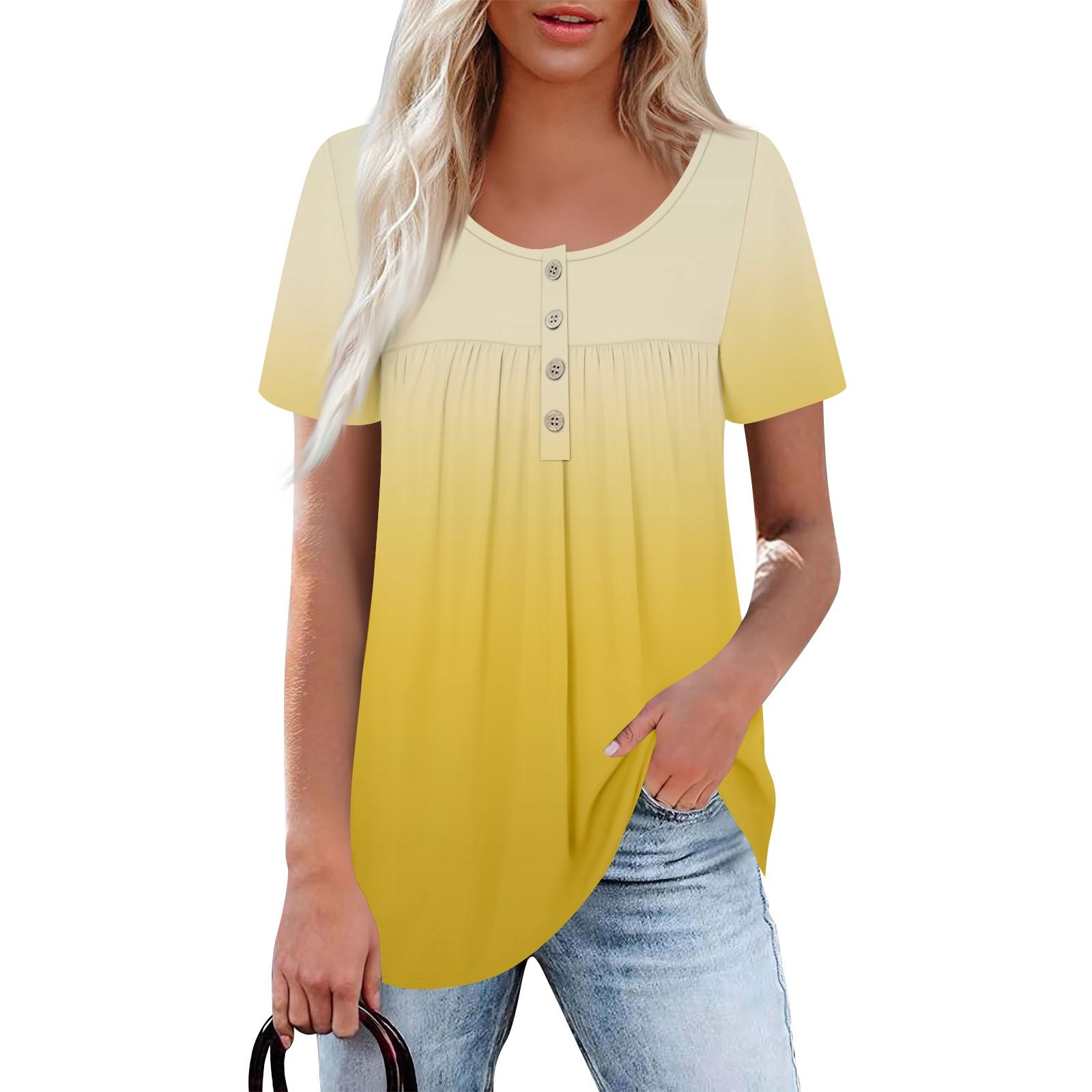 

Женский повседневный топ с круглым вырезом, коротким рукавом, воротником на пуговицах, оборкой на груди, однотонный топ XL жёлтый