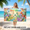 Dinosaur Theme Quick Dry Beach Towel Custom Name Text Print Large Sand Resistant Towel Beach Vacation