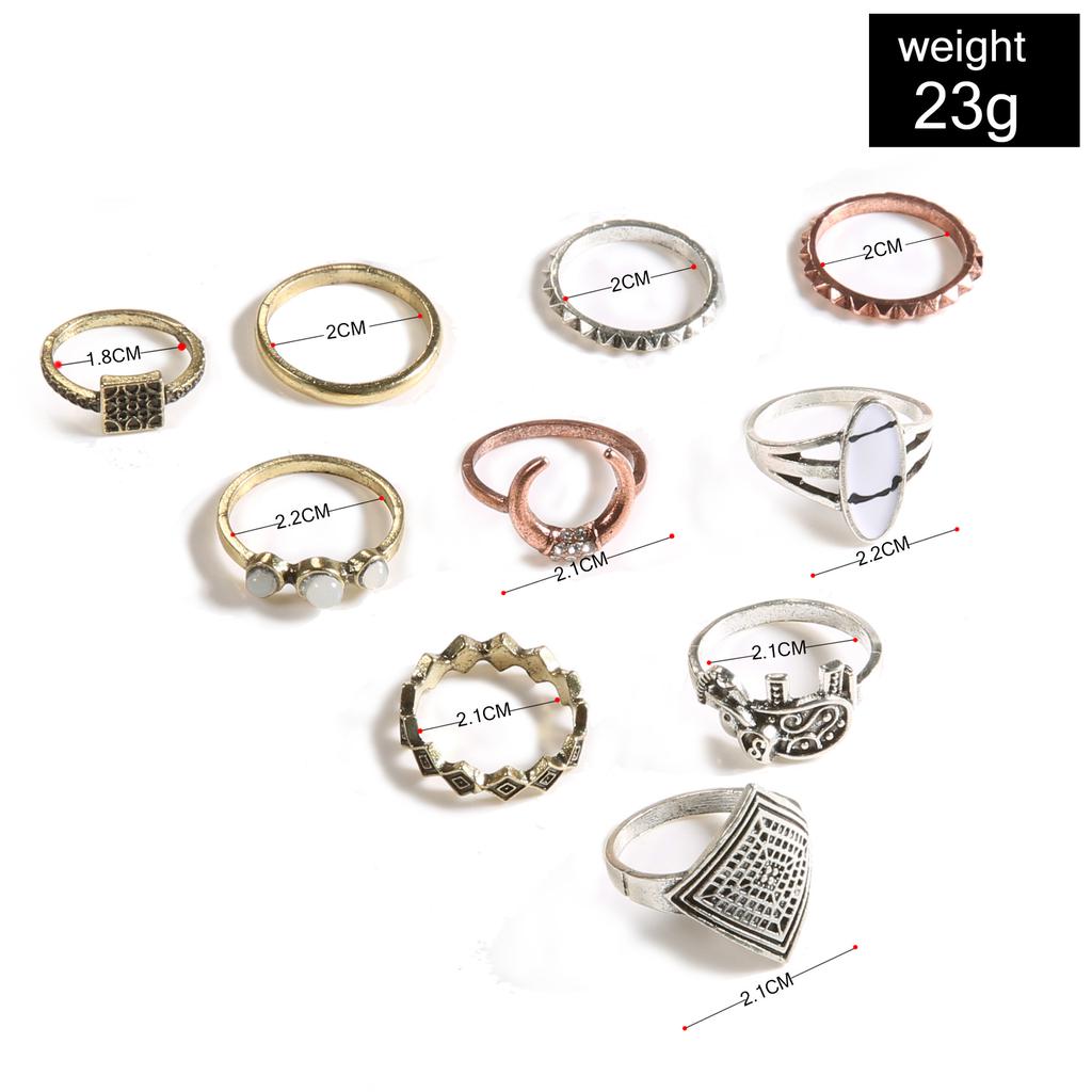 Exclusive For Fashion Elephant Turquoise Diamond Multi-Color 10-Piece Ring Women